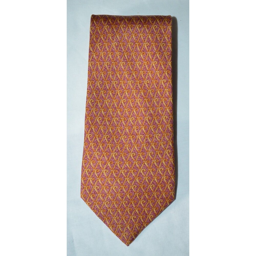 Burberry London Made in France 100% Silk Necktie Mauve Purple Gold Swirl Pattern